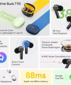 Fones de ouvido Realme Buds T110 Bluetooth 5.4 IPX5 Original - Branco