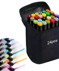 Kit Estojo 24 Canetinhas Marcadores Ponta Dupla 24 Cores