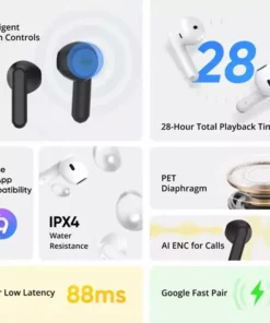 Fones de ouvido Realme Buds T01 Cancelamento Ruído Bluetooth 5.4 IPX5 Original - Preto